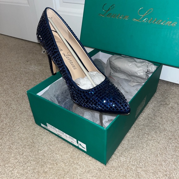 Lauren Lorraine Navy Sequin Heels - Picture 1 of 6